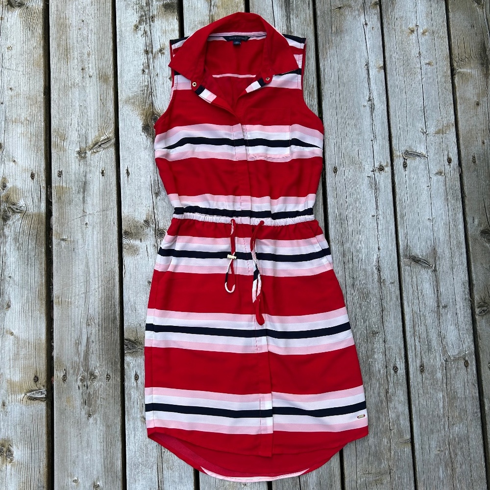 Tommy Hilfiger⎪Navy Red Striped Sleeveless Shirt Dress